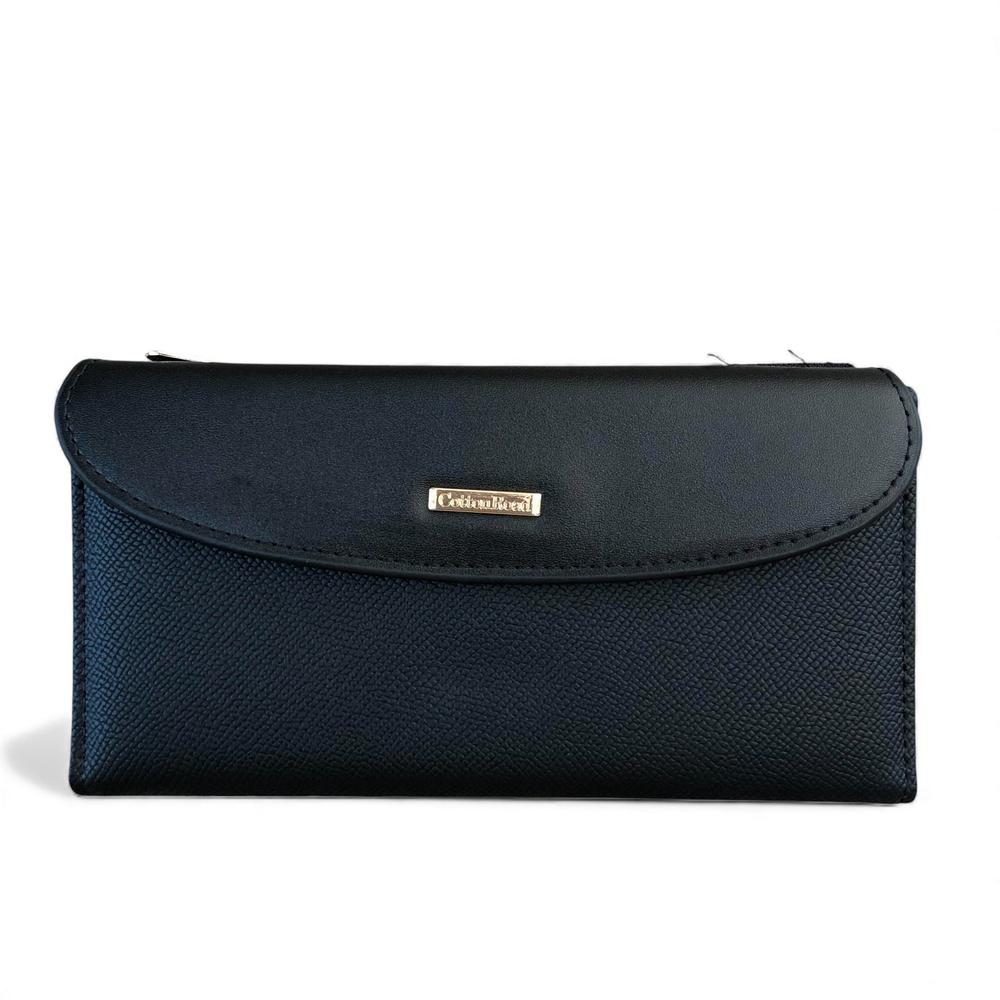 Cotton Road Wallet: Large BLACK PU Leather Wallet with CLIP