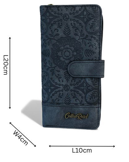 Cotton Road Wallet: Large BLACK PU Leather Wallet with EMBOSSED Print