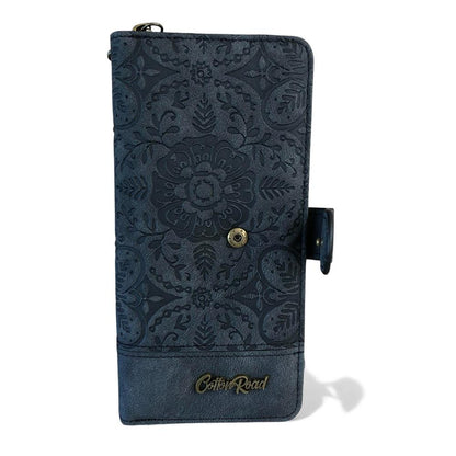 Cotton Road Wallet: Large BLACK PU Leather Wallet with EMBOSSED Print