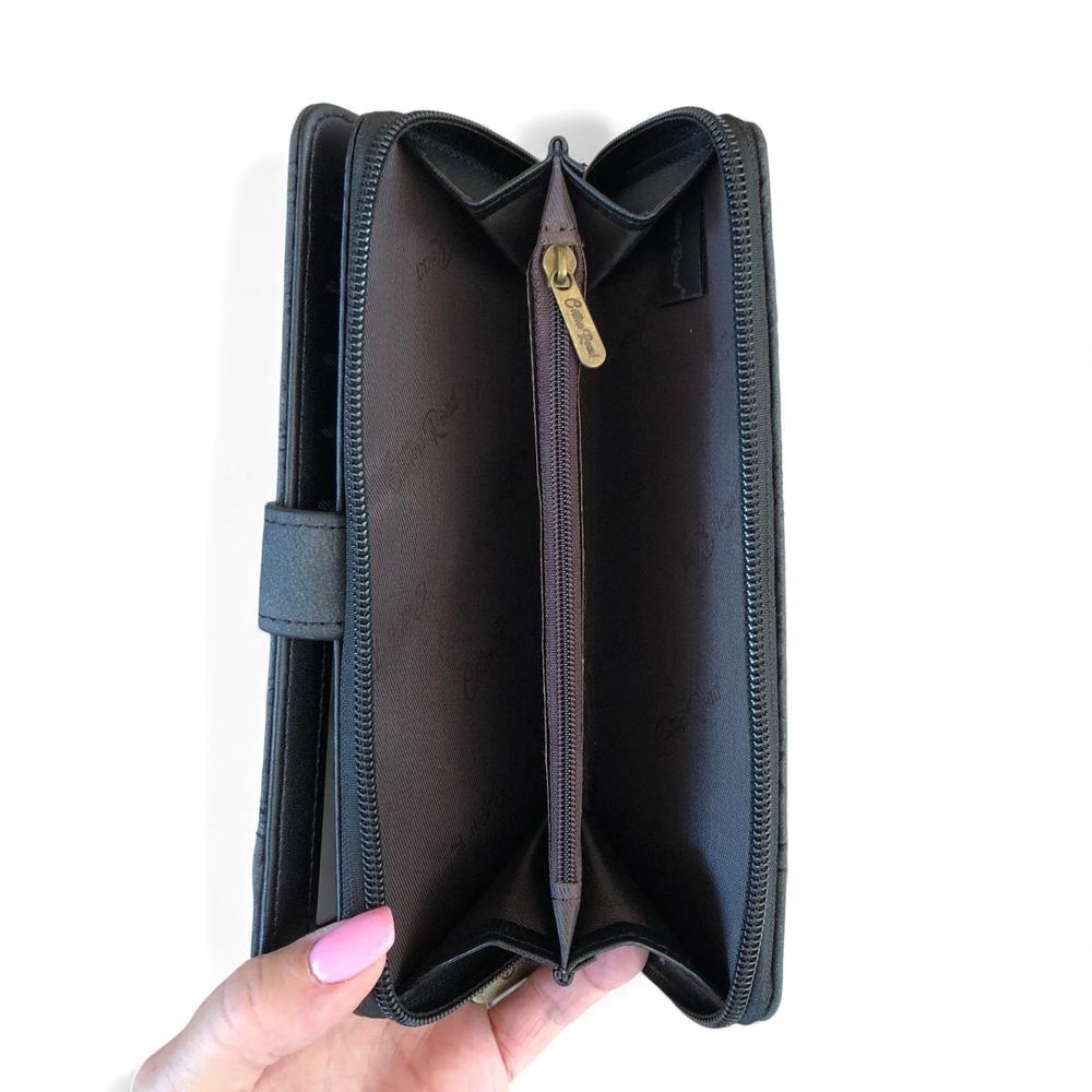 Cotton Road Wallet: Large BLACK PU Leather Wallet with EMBOSSED Print