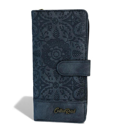 Cotton Road Wallet: Large BLACK PU Leather Wallet with EMBOSSED Print