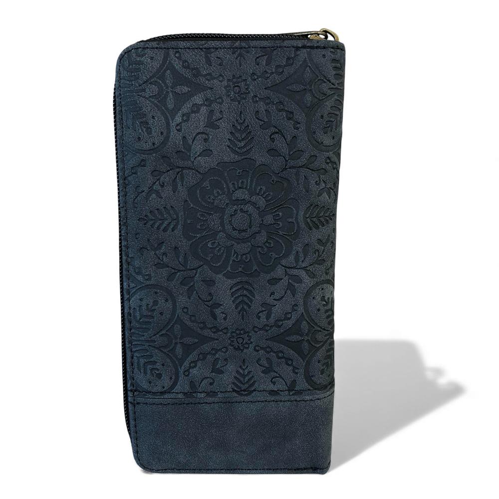 Cotton Road Wallet: Large BLACK PU Leather Wallet with EMBOSSED Print