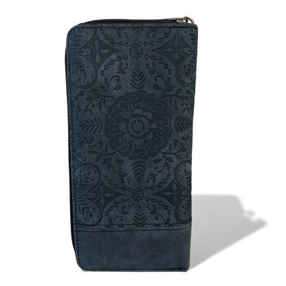 Cotton Road Wallet: Large BLACK PU Leather Wallet with EMBOSSED Print