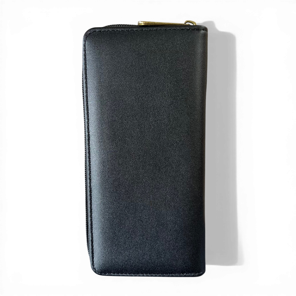 Cotton Road Wallet: Large BLACK PU Leather with PROTEA Design BACK