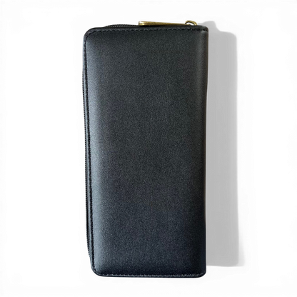 Cotton Road Wallet: Large BLACK PU Leather with PROTEA Design BACK