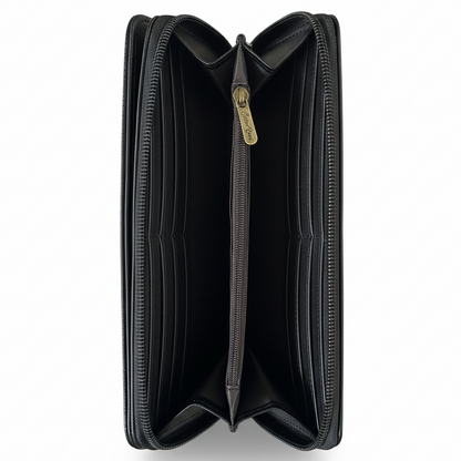 Cotton Road Wallet: Large BLACK PU Leather with PROTEA Design