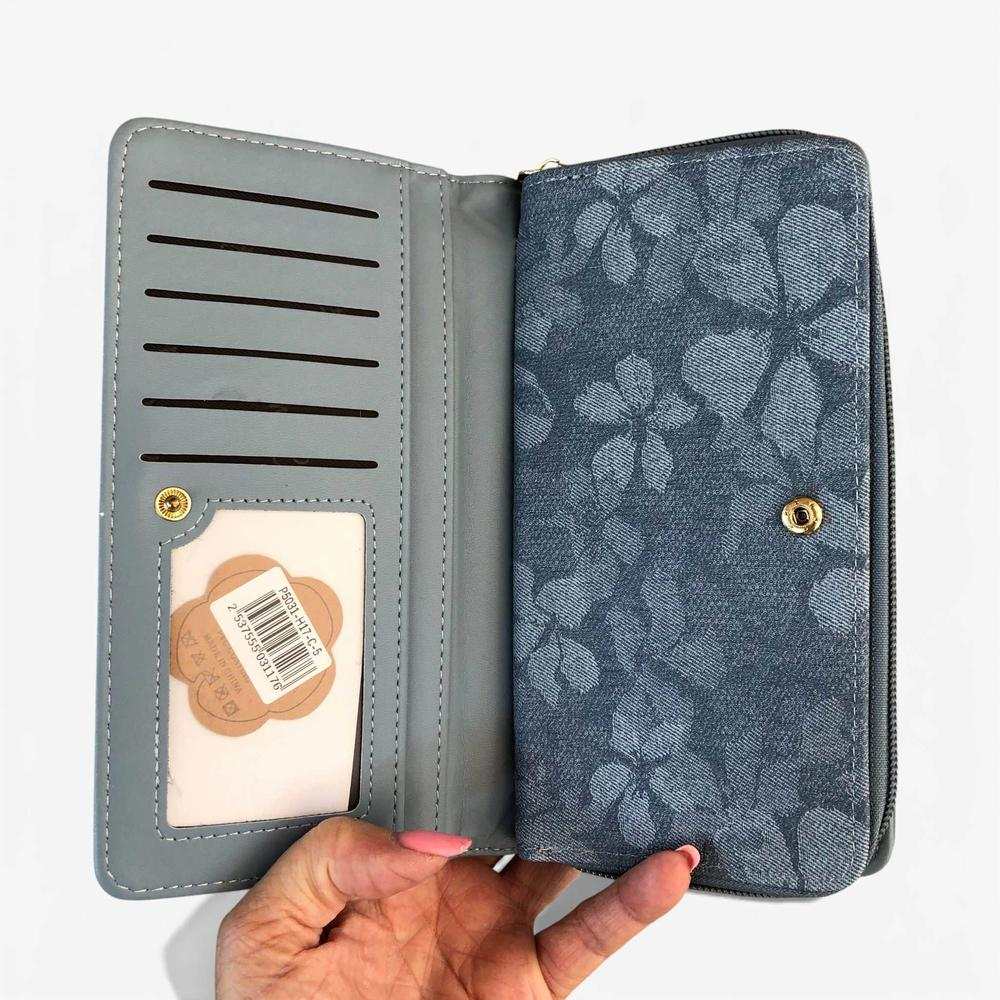Cotton Road blue floral PU leather handbag and matching wallet set with dual handles and zippered compartments