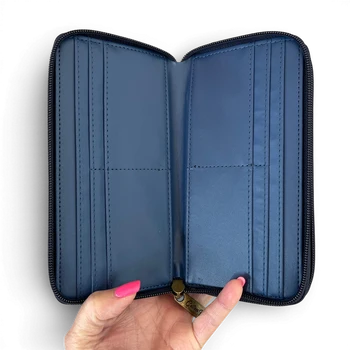 Cotton Road Wallet: Large BLUE PU Leather with PROTEA Design