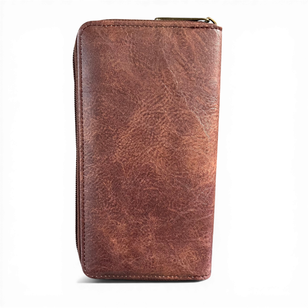 Cotton Road WALLET brown PU leather with protea print BACK SIDE
