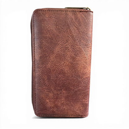 Cotton Road WALLET brown PU leather with protea print BACK SIDE