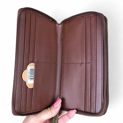 Cotton Road WALLET brown PU leather with protea print OPEN CARD DIVISION