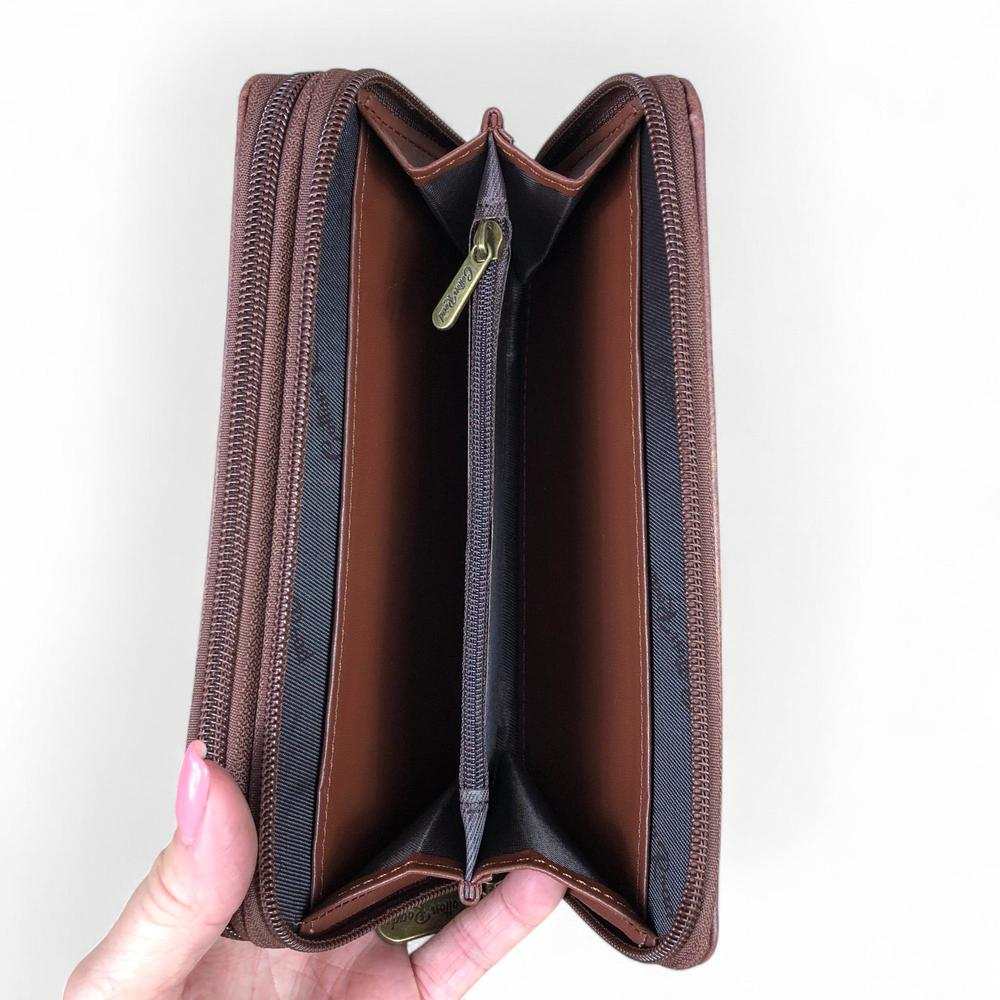 Cotton Road WALLET brown PU leather with protea print OPEN