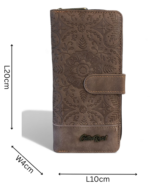 Cotton Road Wallet: Large BROWN PU Leather Wallet with EMBOSSED Print