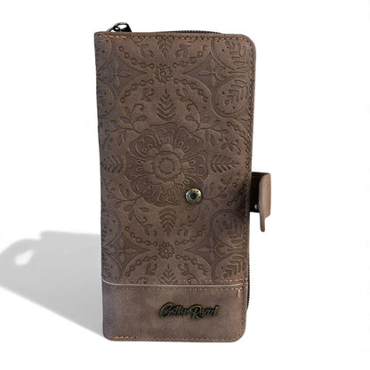 Cotton Road Wallet: Large BROWN PU Leather Wallet with EMBOSSED Print