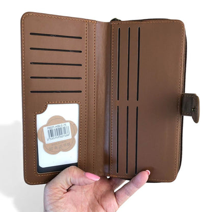 Cotton Road Wallet: Large BROWN PU Leather Wallet with EMBOSSED Print