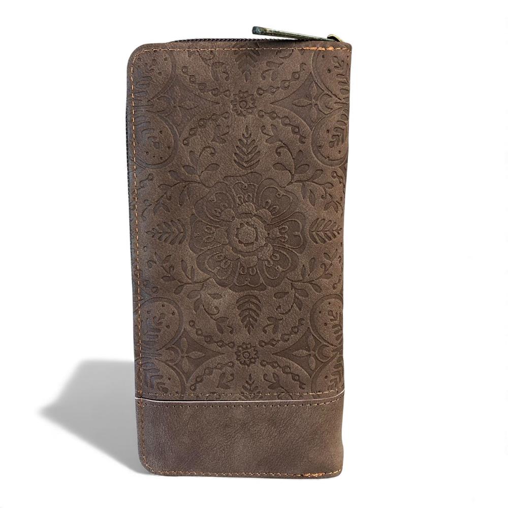Cotton Road Wallet: Large BROWN PU Leather Wallet with EMBOSSED Print