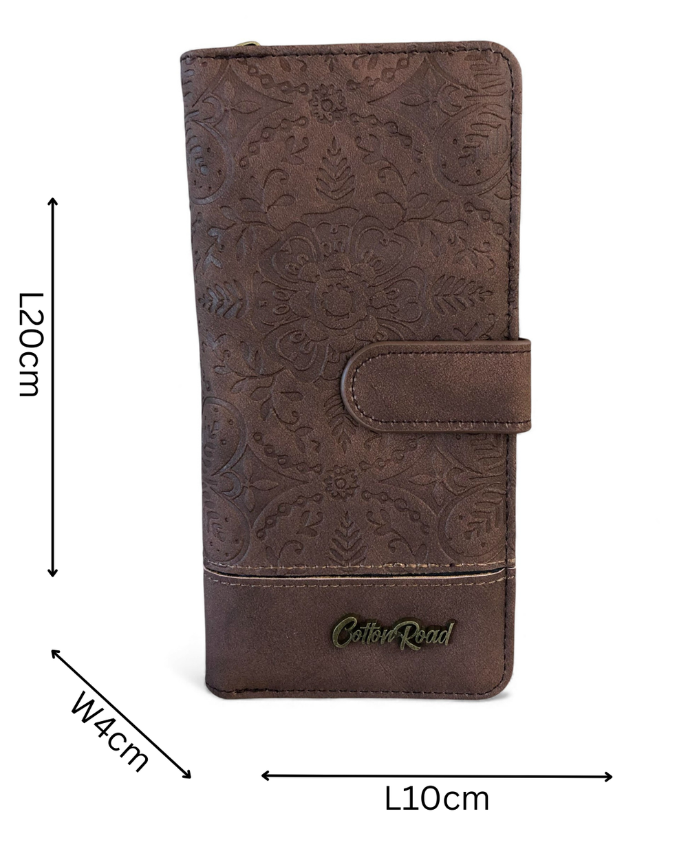 Cotton Road Wallet: Large COFFEE BROWN PU Leather Wallet with EMBOSSED Print