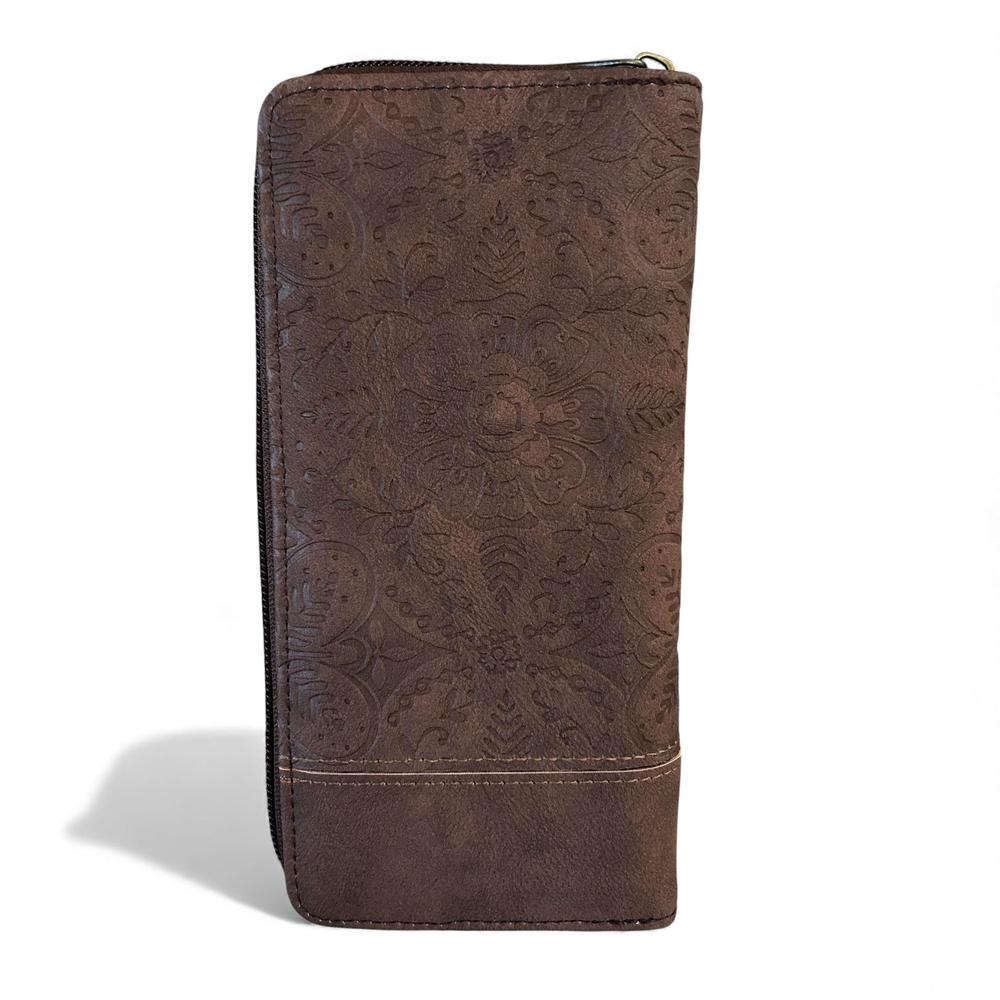 Cotton Road Wallet: Large COFFEE BROWN PU Leather Wallet with EMBOSSED Print