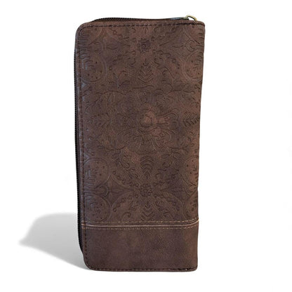 Cotton Road Wallet: Large COFFEE BROWN PU Leather Wallet with EMBOSSED Print