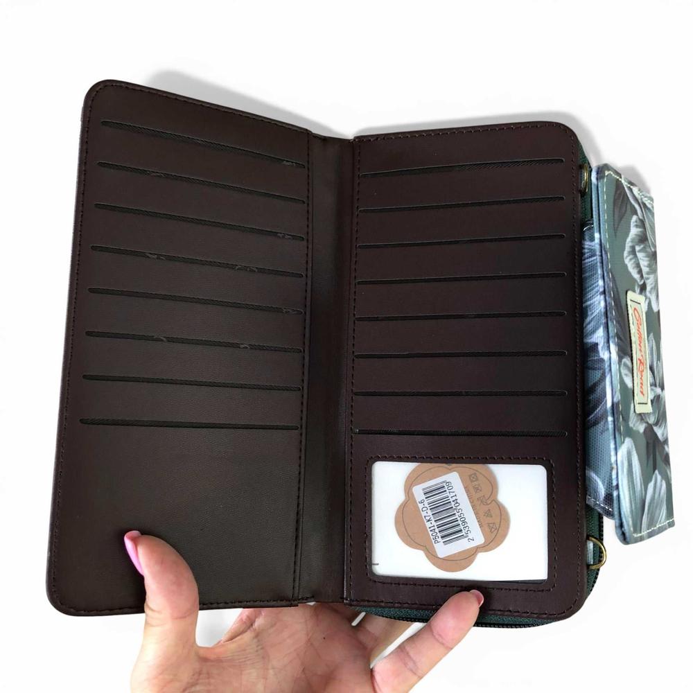 Cotton Road Wallet: Large GREEN FLORAL PVC Cellphone Sling Wallet with card compartment