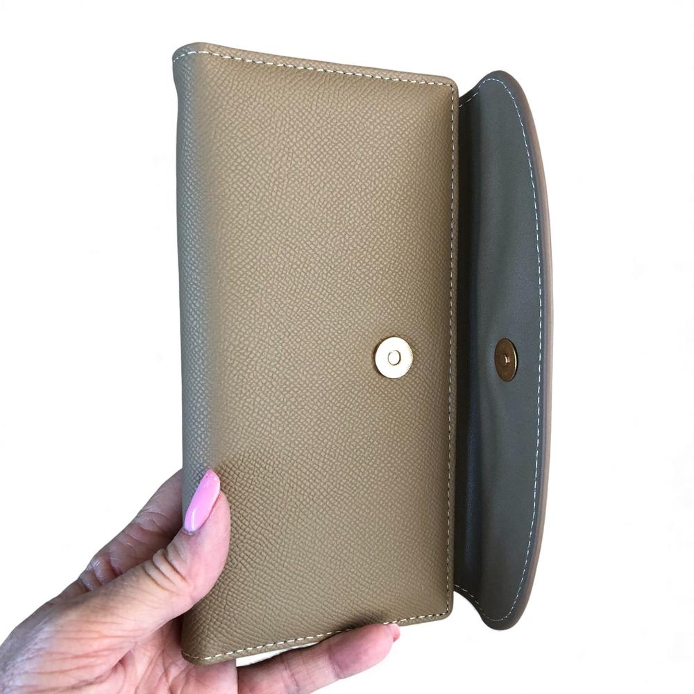 Cotton Road Wallet: Large KHAKI PU Leather Wallet with CLIP