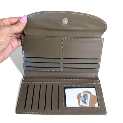 Cotton Road Wallet: Large KHAKI PU Leather Wallet with CLIP