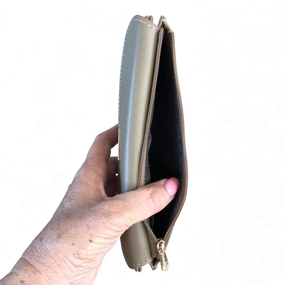 Cotton Road Wallet: Large KHAKI PU Leather Wallet with CLIP