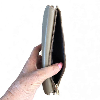 Cotton Road Wallet: Large KHAKI PU Leather Wallet with CLIP