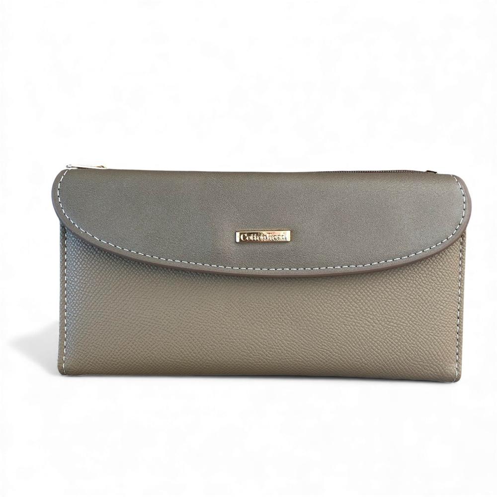 Cotton Road Wallet: Large KHAKI PU Leather Wallet with CLIP