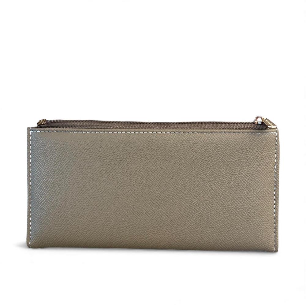 Cotton Road Wallet: Large KHAKI PU Leather Wallet with CLIP