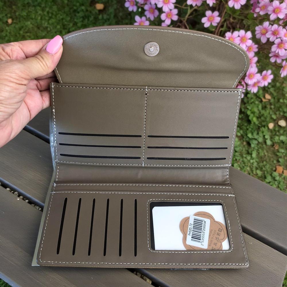 Cotton Road Wallet: Large KHAKI PU Leather Wallet with CLIP