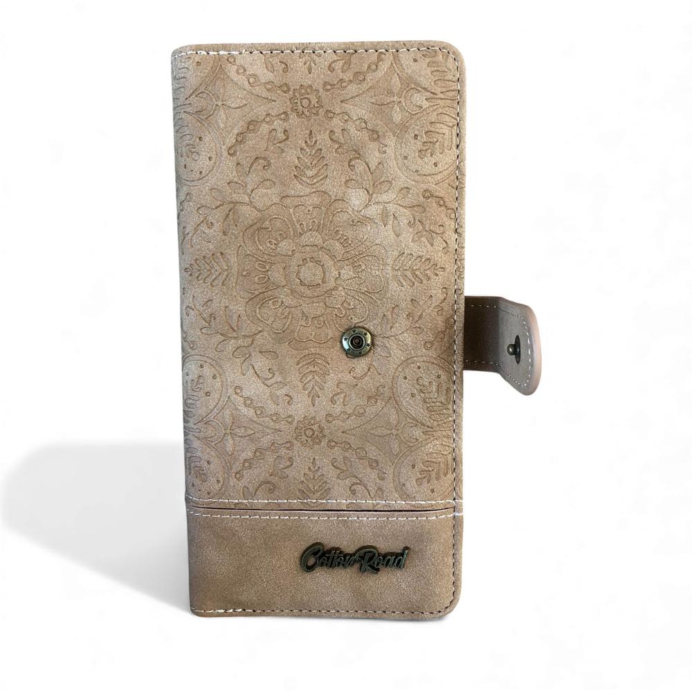 Cotton Road Wallet: Large KHAKI PU Leather Wallet with EMBOSSED Print