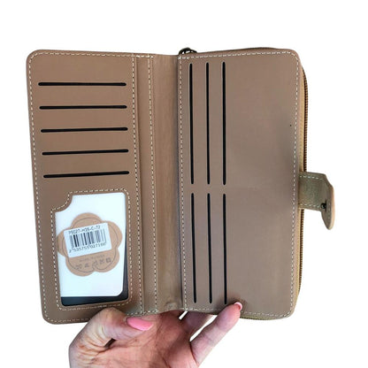 Cotton Road Wallet: Large KHAKI PU Leather Wallet with EMBOSSED Print