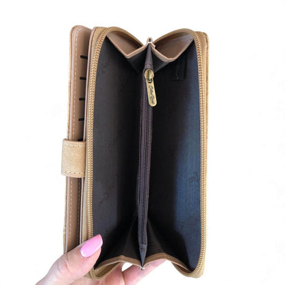 Cotton Road Wallet: Large KHAKI PU Leather Wallet with EMBOSSED Print