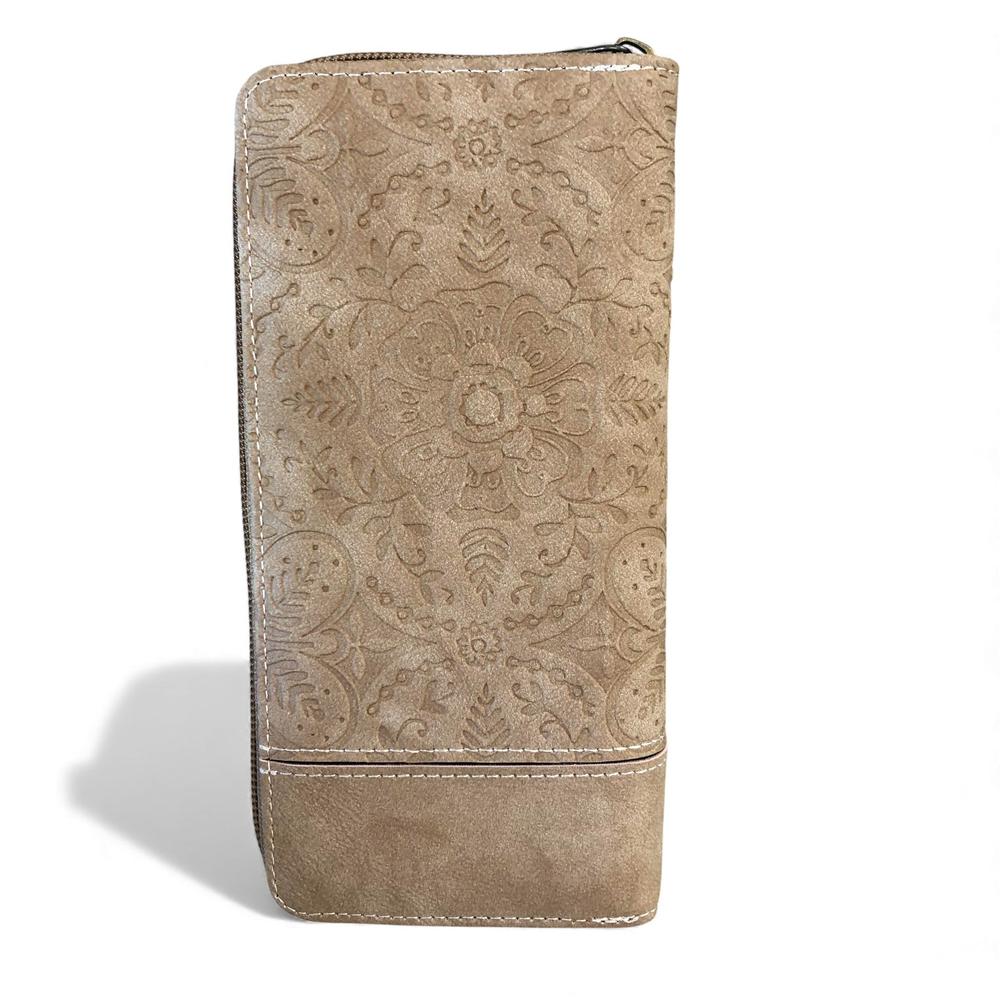 Cotton Road Wallet: Large KHAKI PU Leather Wallet with EMBOSSED Print
