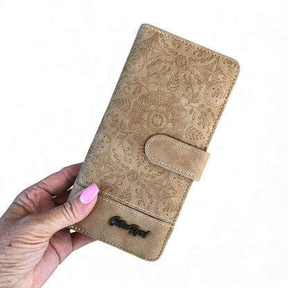 Cotton Road Wallet: Large KHAKI PU Leather Wallet with EMBOSSED Print