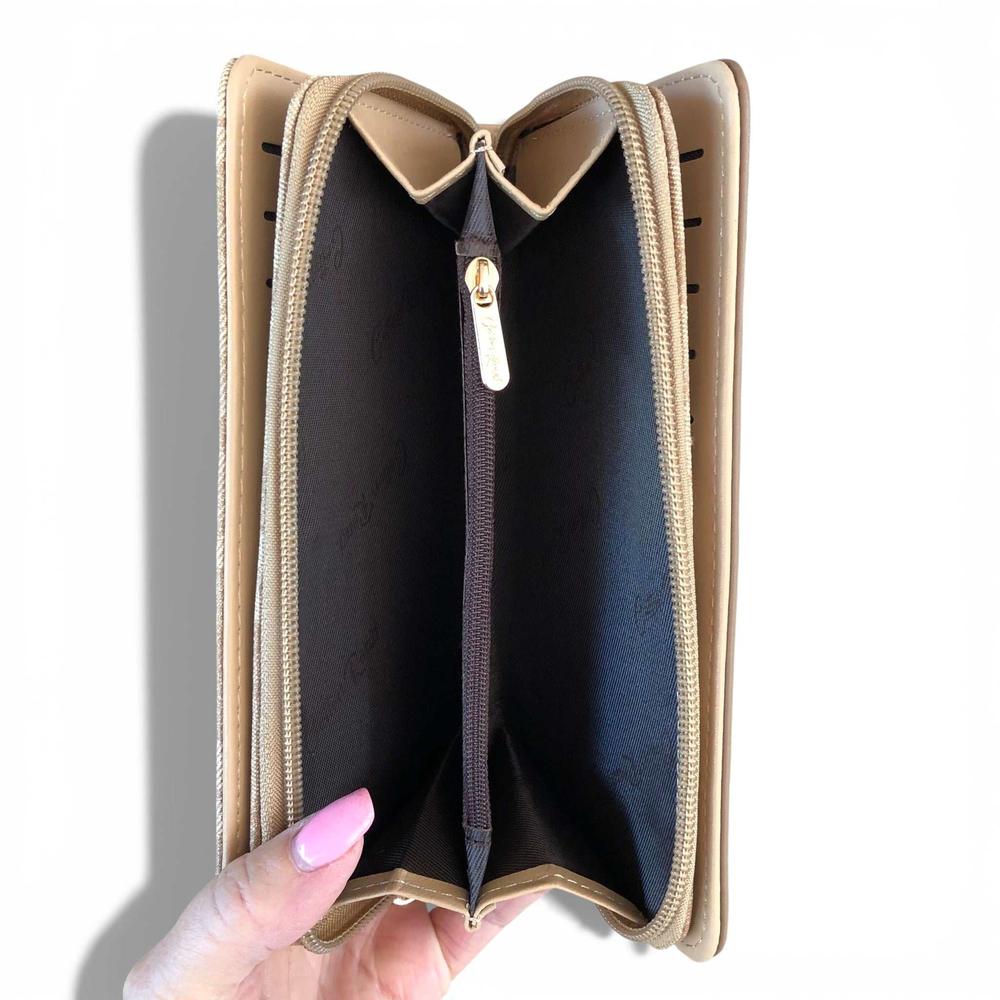 Cotton Road Wallet: Large KHAKI PU Leather Wallet with FLORAL detailing