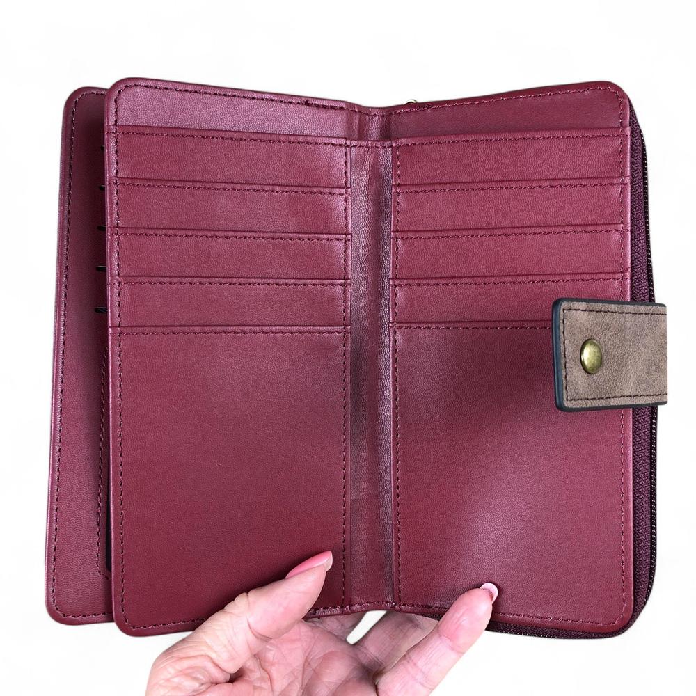 Cotton Road Wallet: Large MAROON / BROWN PU Leather Wallet