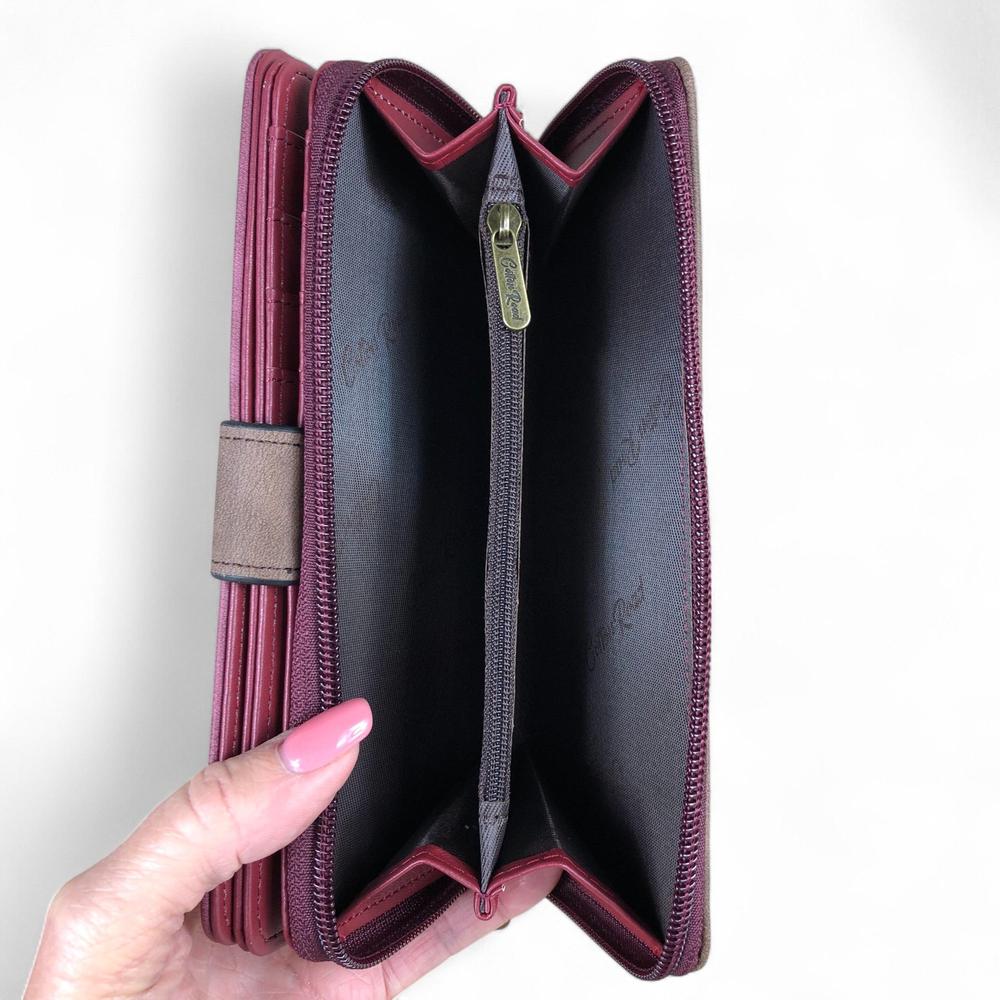 Cotton Road Wallet: Large MAROON / BROWN PU Leather Wallet
