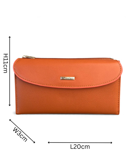 Cotton Road Wallet: Large ORANGE PU Leather Wallet with CLIP