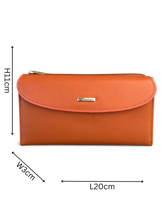 Cotton Road Wallet: Large ORANGE PU Leather Wallet with CLIP