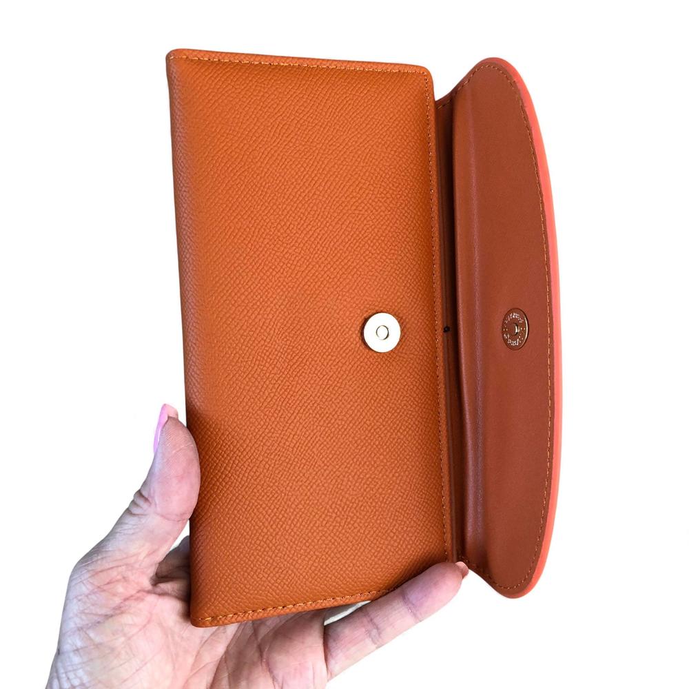 Cotton Road Wallet: Large ORANGE PU Leather Wallet with CLIP