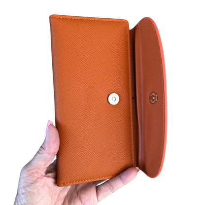 Cotton Road Wallet: Large ORANGE PU Leather Wallet with CLIP