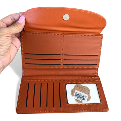 Cotton Road Wallet: Large ORANGE PU Leather Wallet with CLIP