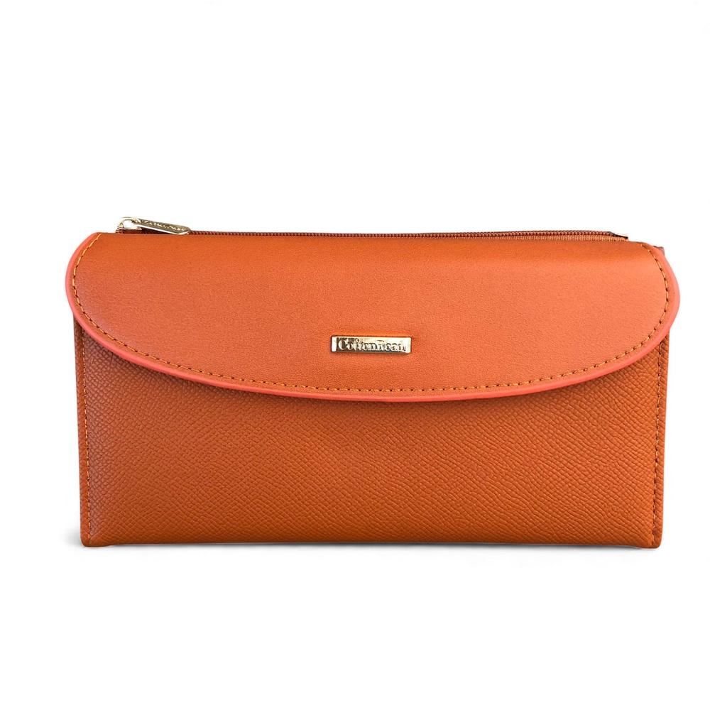 Cotton Road Wallet: Large ORANGE PU Leather Wallet with CLIP