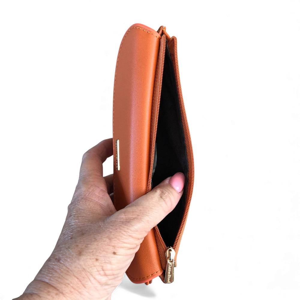 Cotton Road Wallet: Large ORANGE PU Leather Wallet with CLIP