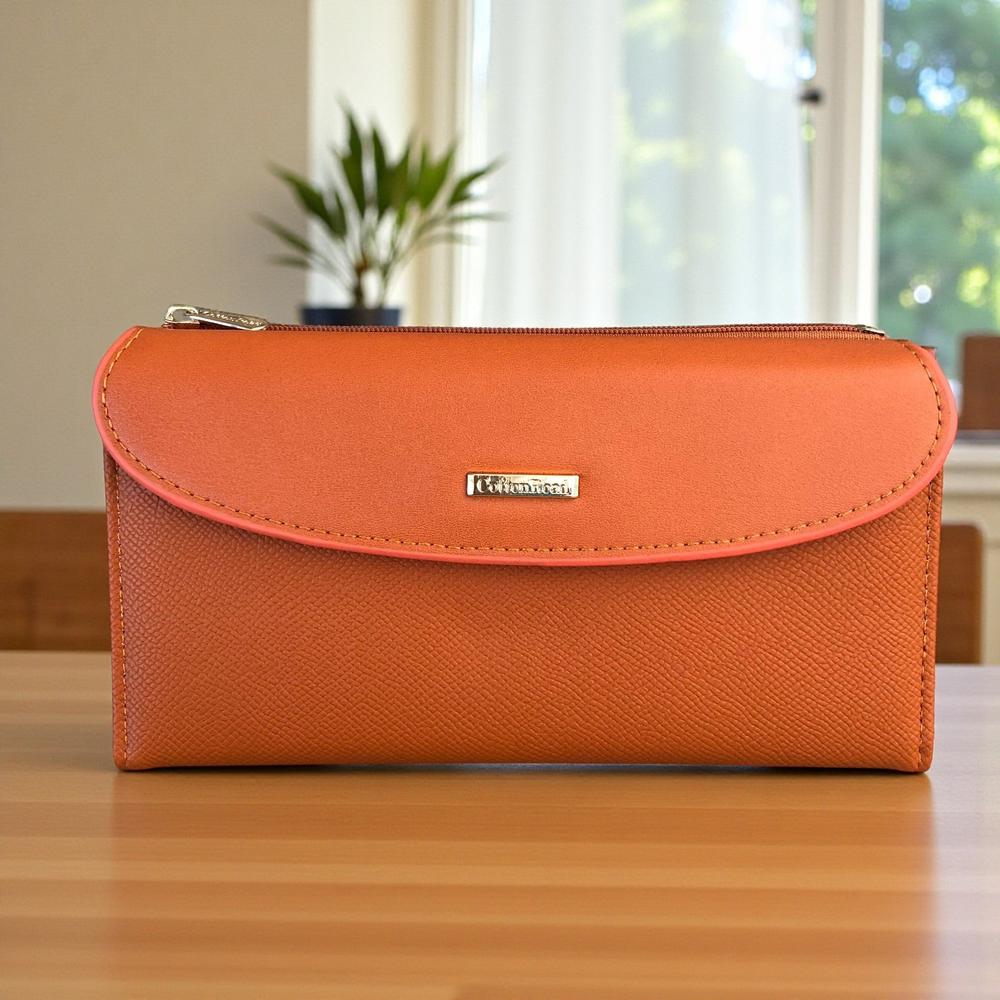 Cotton Road Wallet: Large ORANGE PU Leather Wallet with CLIP