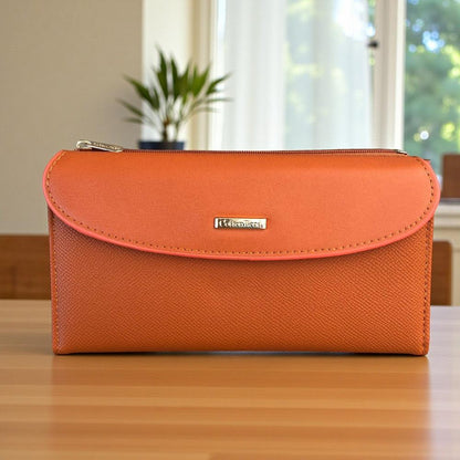 Cotton Road Wallet: Large ORANGE PU Leather Wallet with CLIP