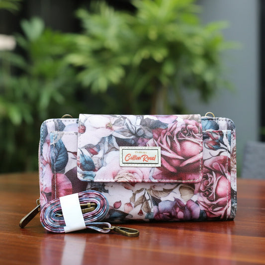 Cotton Road Wallet: Large PINK FLORAL PVC Cellphone Sling Wallet