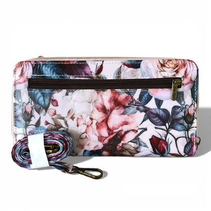 Cotton Road Wallet: Large PINK FLORAL PVC Cellphone Sling Wallet with sling